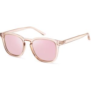 imageSOJOS Polarized Sunglasses for Women Men Classic Large Vintage Style ShadesTransparent BrownPink