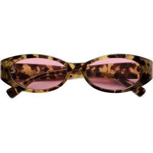 imageSOJOS Trendy Oval Polarized Sunglasses Womens Retro Narrow Chic Thin Y2k Sunnies SJ2364Light Brown TortoisePink