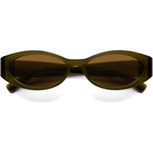imageSOJOS Trendy Oval Polarized Sunglasses Womens Retro Narrow Chic Thin Y2k Sunnies SJ2364Olive GreenBrown