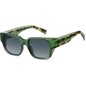 imageSOJOS Acetate Square Polarized Sunglasses for Women Men Handmade Trendy Lightweight Sunnies Rectangular Shades UV400 SJ3116GreenGarding Grey