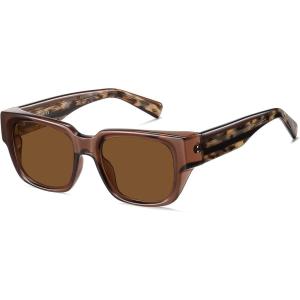 imageSOJOS Acetate Square Polarized Sunglasses for Women Men Handmade Trendy Lightweight Sunnies Rectangular Shades UV400 SJ3116Light BrownBrown