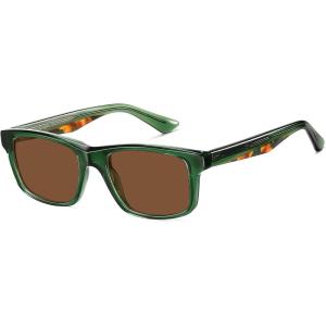 imageSOJOS Rectangle Polarized Sunglasses for Men Women Classic Acetate Frame UV Protective Wide Vision Shades SJ3115GreenBrown