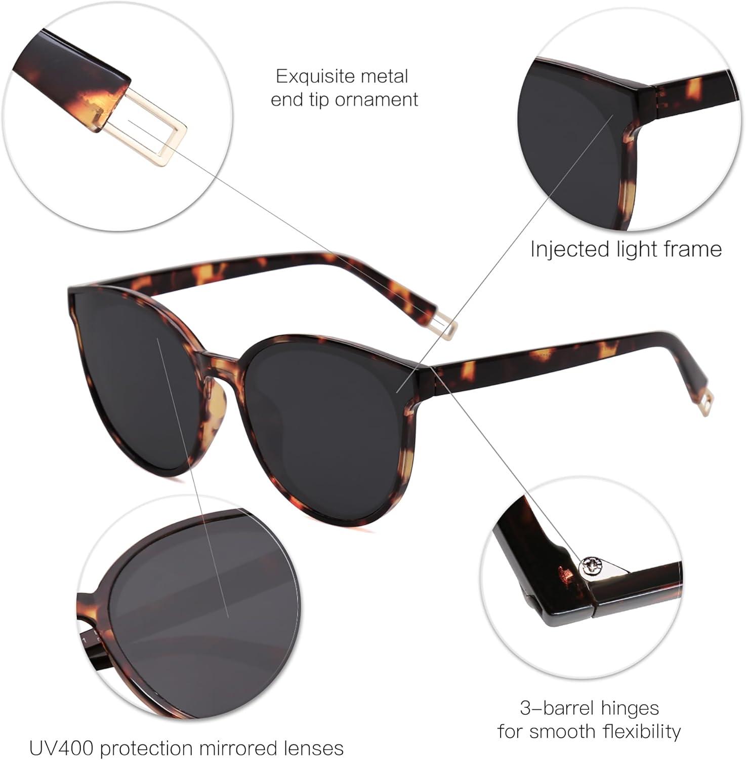 imageSOJOS Fashion Round Sunglasses for Women Men Oversized Vintage Shades SJ2057Amber TortoiseGrey