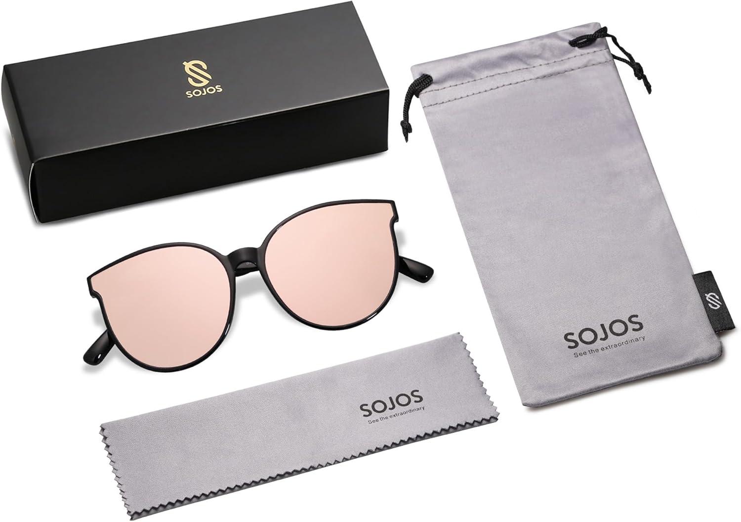 imageSOJOS Fashion Round Sunglasses for Women Men Oversized Vintage Shades SJ2057BlackPink