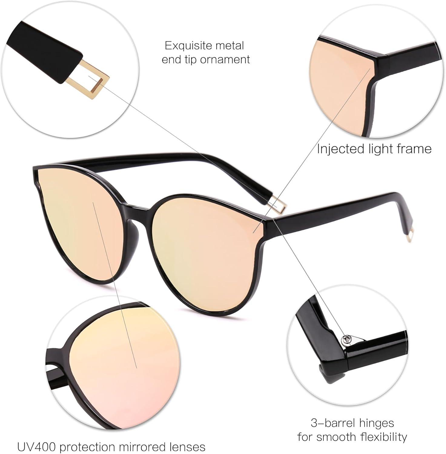 imageSOJOS Fashion Round Sunglasses for Women Men Oversized Vintage Shades SJ2057BlackPink