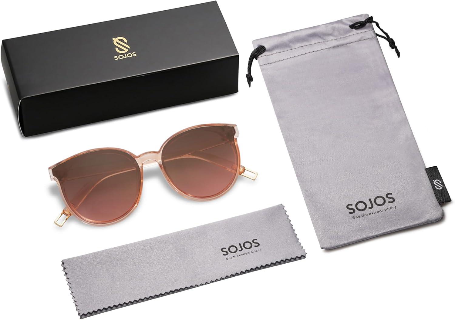 imageSOJOS Fashion Round Sunglasses for Women Men Oversized Vintage Shades SJ2057ClearBrown