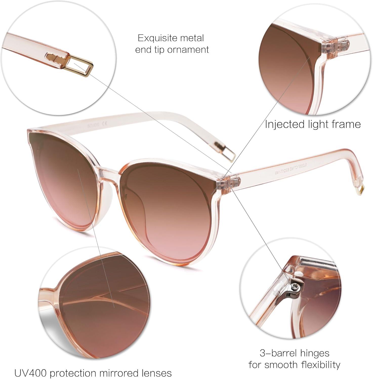 imageSOJOS Fashion Round Sunglasses for Women Men Oversized Vintage Shades SJ2057ClearBrown