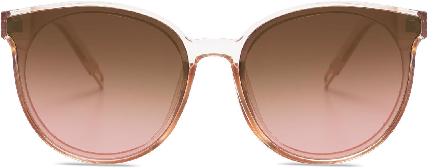 imageSOJOS Fashion Round Sunglasses for Women Men Oversized Vintage Shades SJ2057ClearBrown