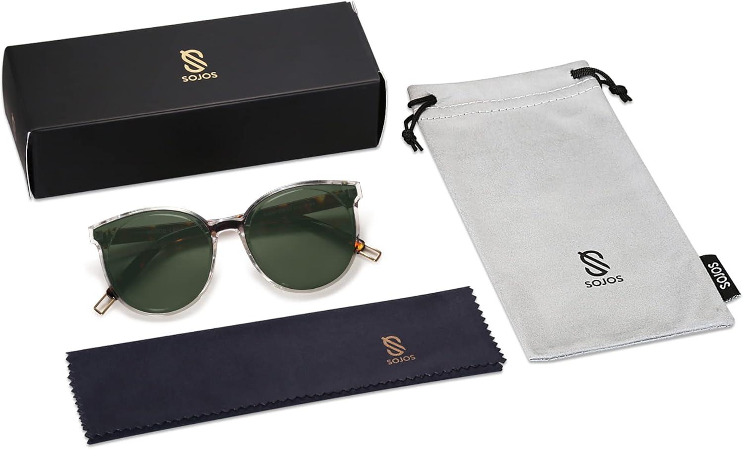 imageSOJOS Fashion Round Sunglasses for Women Men Oversized Vintage Shades SJ2057ClearGreen