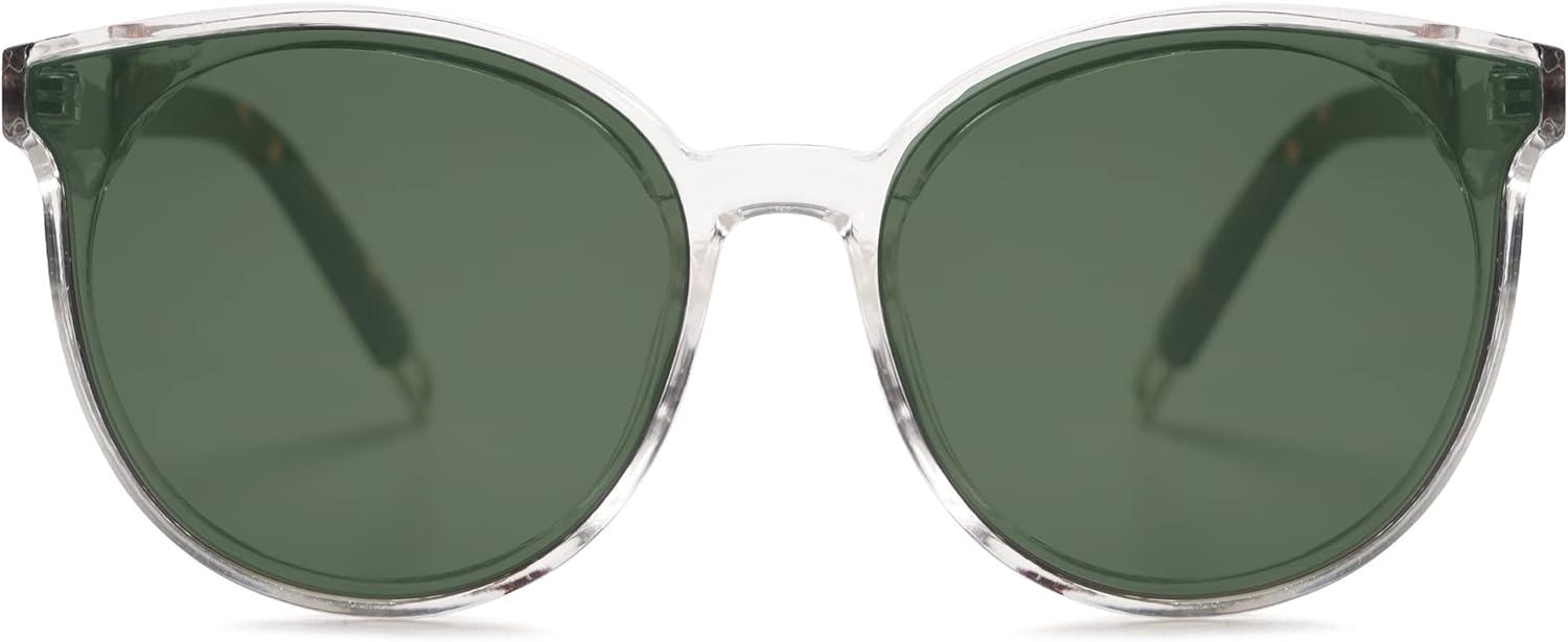 imageSOJOS Fashion Round Sunglasses for Women Men Oversized Vintage Shades SJ2057ClearGreen