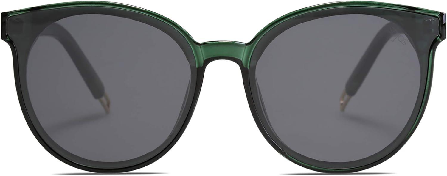imageSOJOS Fashion Round Sunglasses for Women Men Oversized Vintage Shades SJ2057GreenGreen