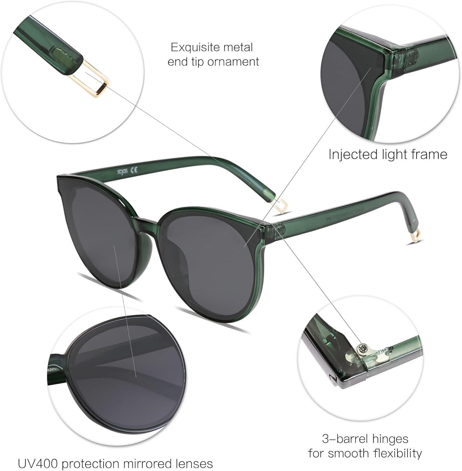imageSOJOS Fashion Round Sunglasses for Women Men Oversized Vintage Shades SJ2057GreenGreen