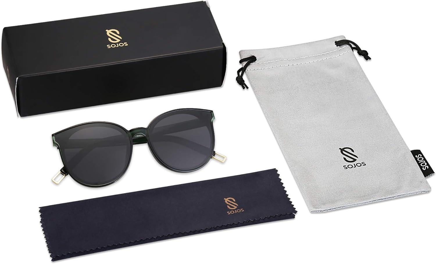 imageSOJOS Fashion Round Sunglasses for Women Men Oversized Vintage Shades SJ2057GreenGreen