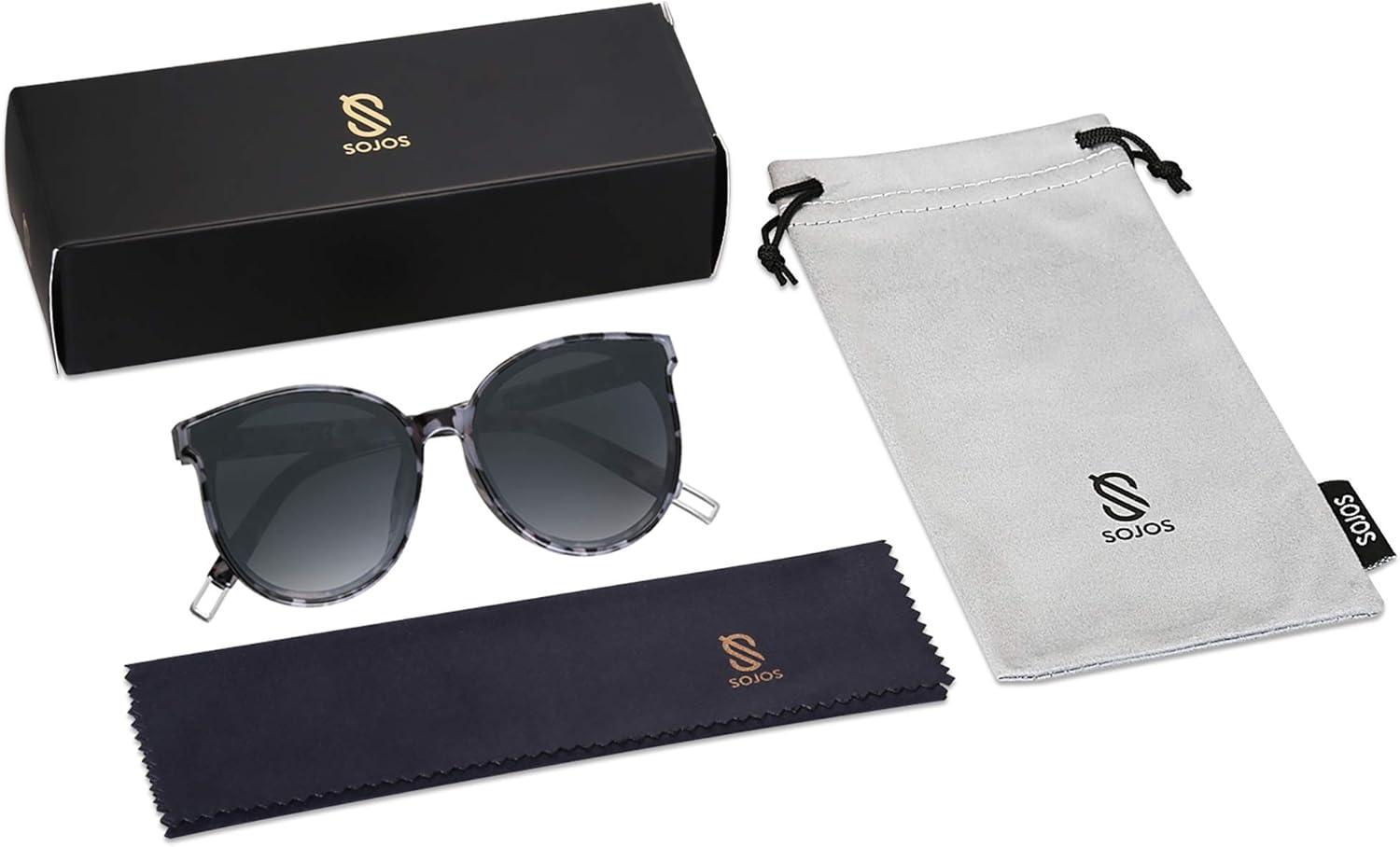 imageSOJOS Fashion Round Sunglasses for Women Men Oversized Vintage Shades SJ2057GreyGrey