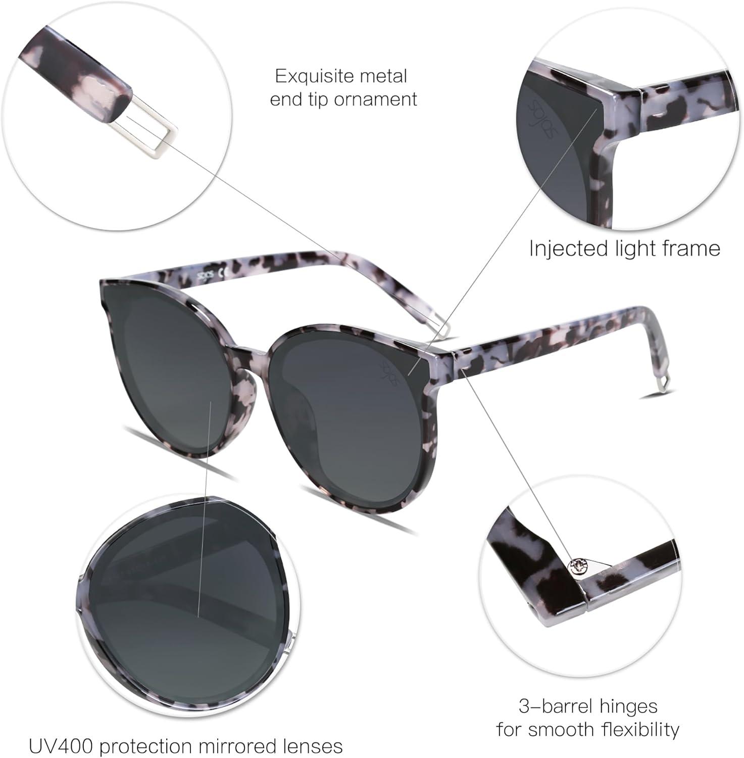 imageSOJOS Fashion Round Sunglasses for Women Men Oversized Vintage Shades SJ2057GreyGrey