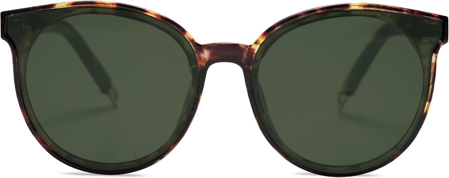 imageSOJOS Fashion Round Sunglasses for Women Men Oversized Vintage Shades SJ2057TortoiseGreen
