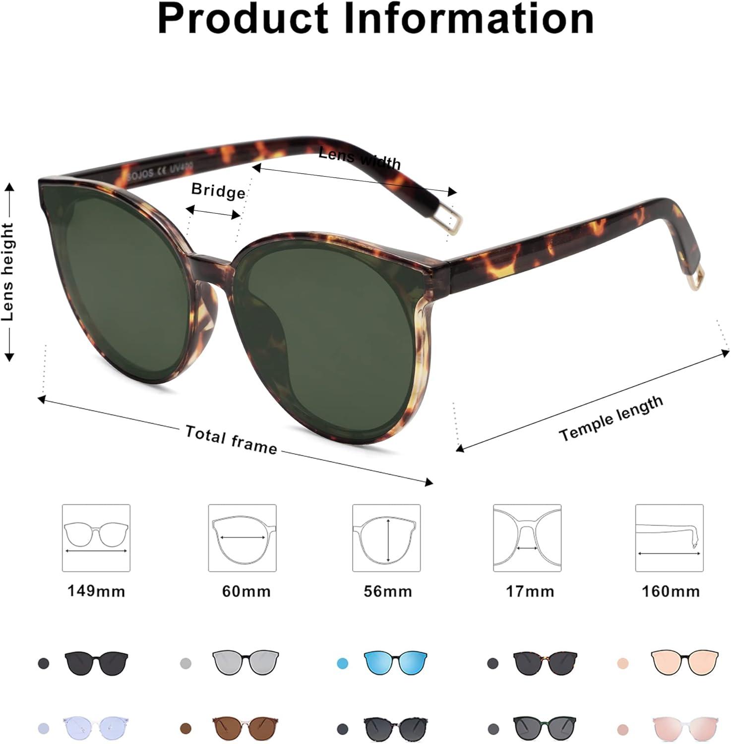 imageSOJOS Fashion Round Sunglasses for Women Men Oversized Vintage Shades SJ2057TortoiseGreen
