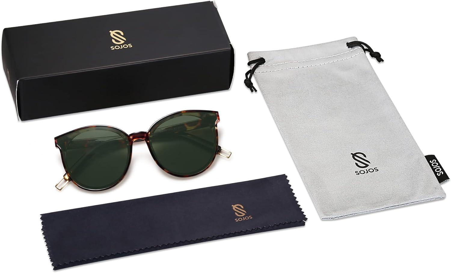 imageSOJOS Fashion Round Sunglasses for Women Men Oversized Vintage Shades SJ2057TortoiseGreen