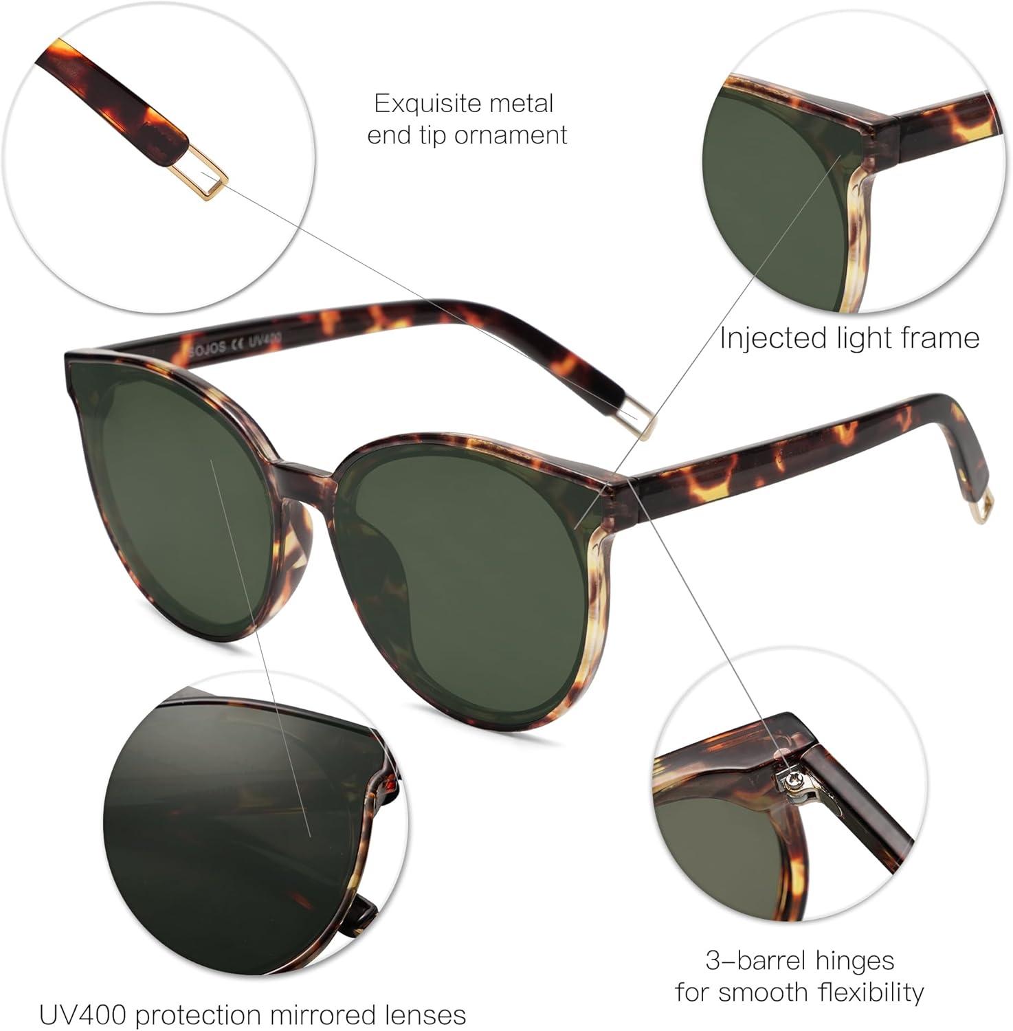 imageSOJOS Fashion Round Sunglasses for Women Men Oversized Vintage Shades SJ2057TortoiseGreen