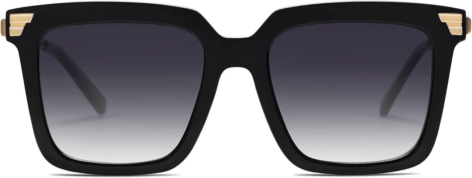 imageSOJOS Retro Oversized Square Sunglasses for Women Trendy Vintage Shades Classic Big Sun Glasses UV400 SJ2216ABlackGradient Grey