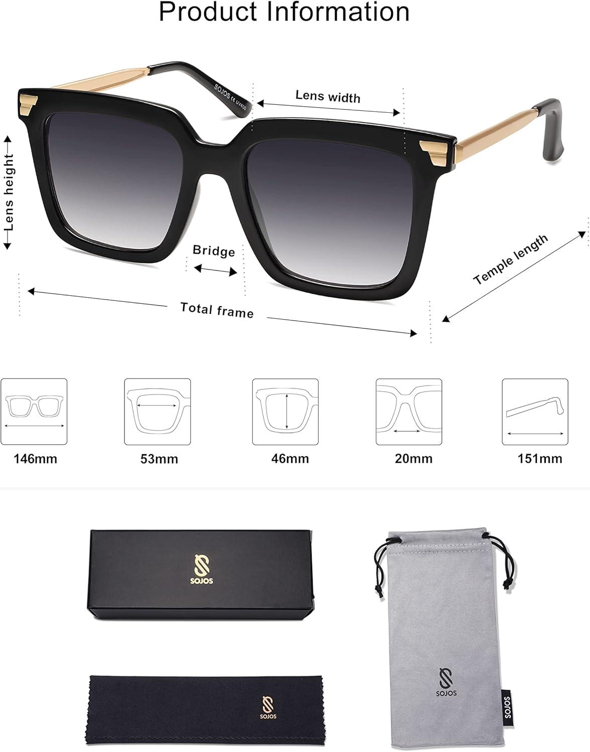 imageSOJOS Retro Oversized Square Sunglasses for Women Trendy Vintage Shades Classic Big Sun Glasses UV400 SJ2216ABlackGradient Grey
