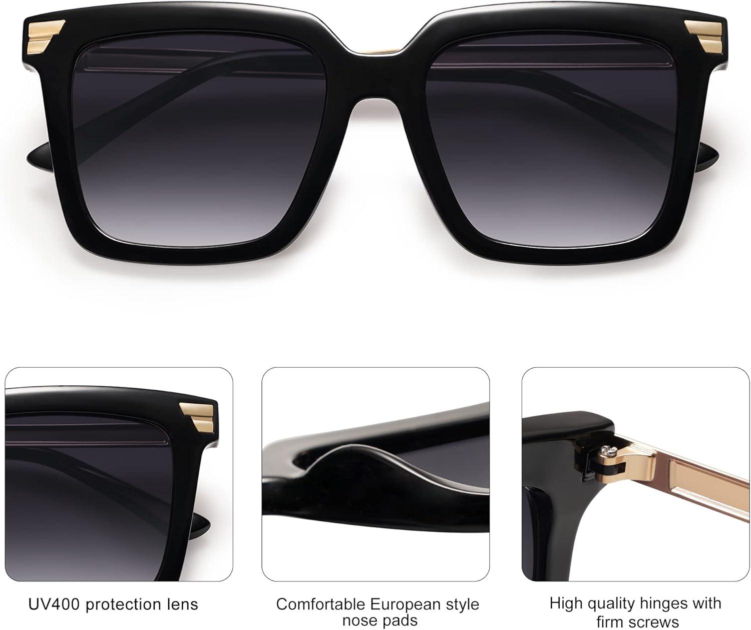 imageSOJOS Retro Oversized Square Sunglasses for Women Trendy Vintage Shades Classic Big Sun Glasses UV400 SJ2216ABlackGradient Grey