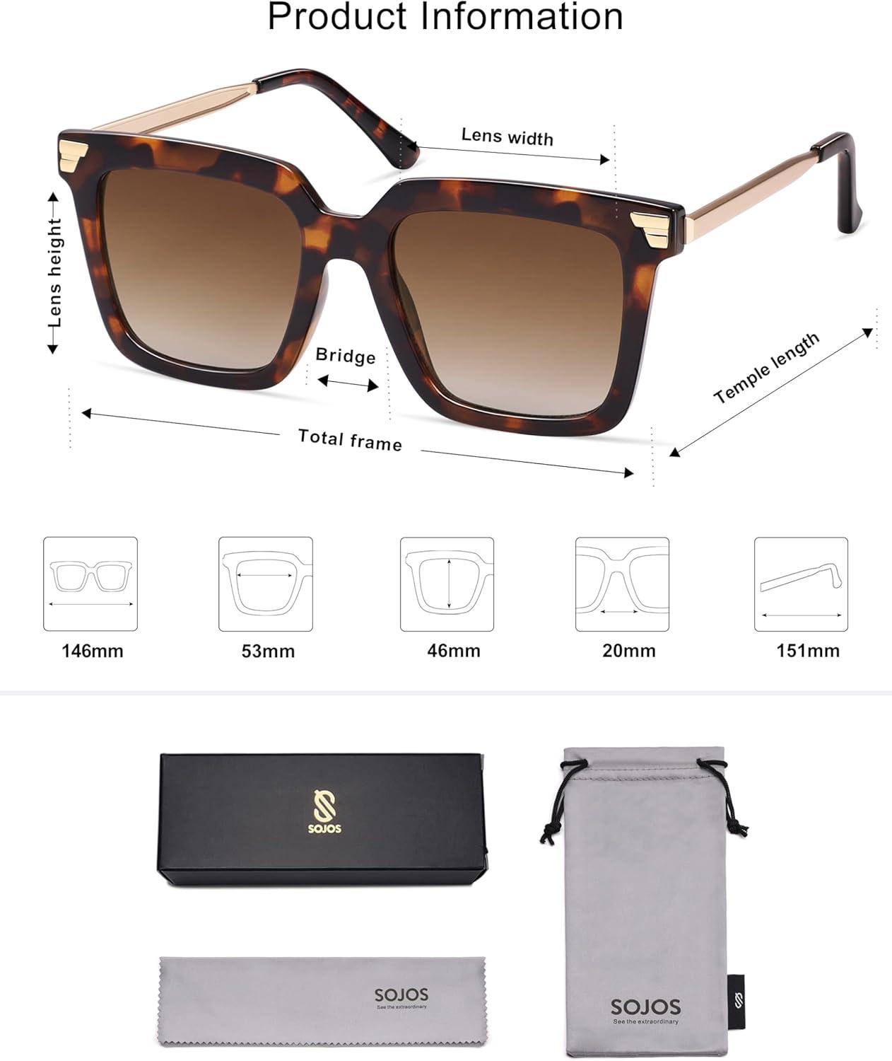 imageSOJOS Retro Oversized Square Sunglasses for Women Trendy Vintage Shades Classic Big Sun Glasses UV400 SJ2216ADark TortoiseGradient Brown