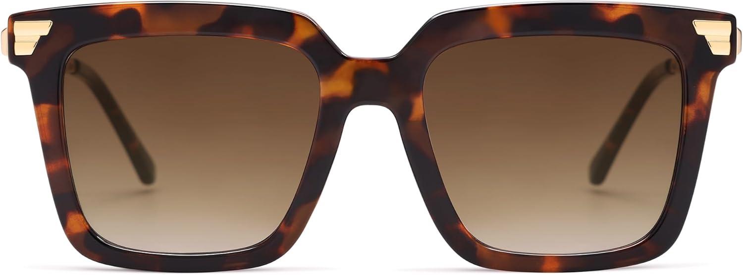 imageSOJOS Retro Oversized Square Sunglasses for Women Trendy Vintage Shades Classic Big Sun Glasses UV400 SJ2216ADark TortoiseGradient Brown