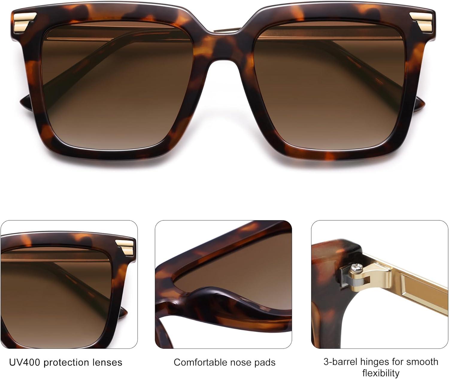 imageSOJOS Retro Oversized Square Sunglasses for Women Trendy Vintage Shades Classic Big Sun Glasses UV400 SJ2216ADark TortoiseGradient Brown