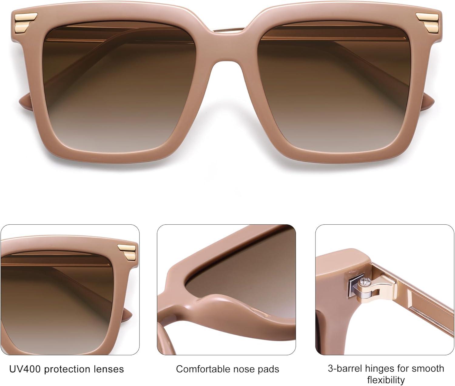 imageSOJOS Retro Oversized Square Sunglasses for Women Trendy Vintage Shades Classic Big Sun Glasses UV400 SJ2216ALight BrownGradient Brown
