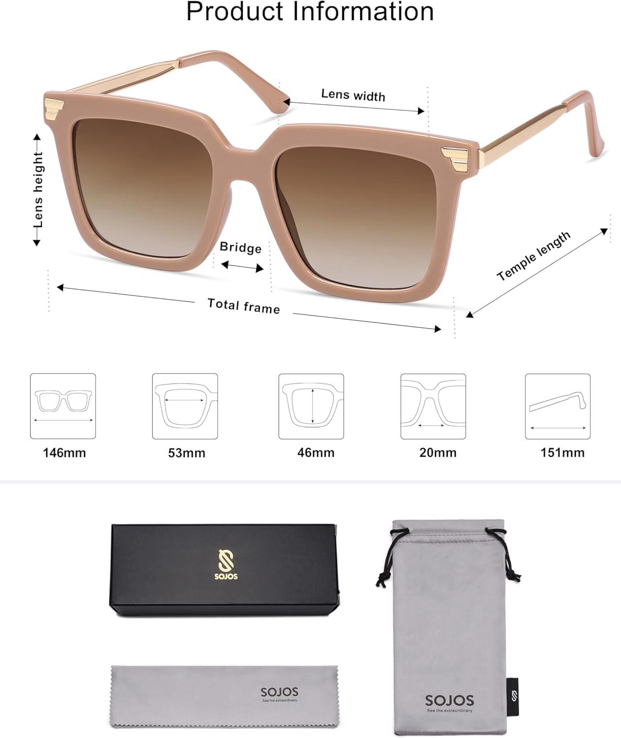 imageSOJOS Retro Oversized Square Sunglasses for Women Trendy Vintage Shades Classic Big Sun Glasses UV400 SJ2216ALight BrownGradient Brown