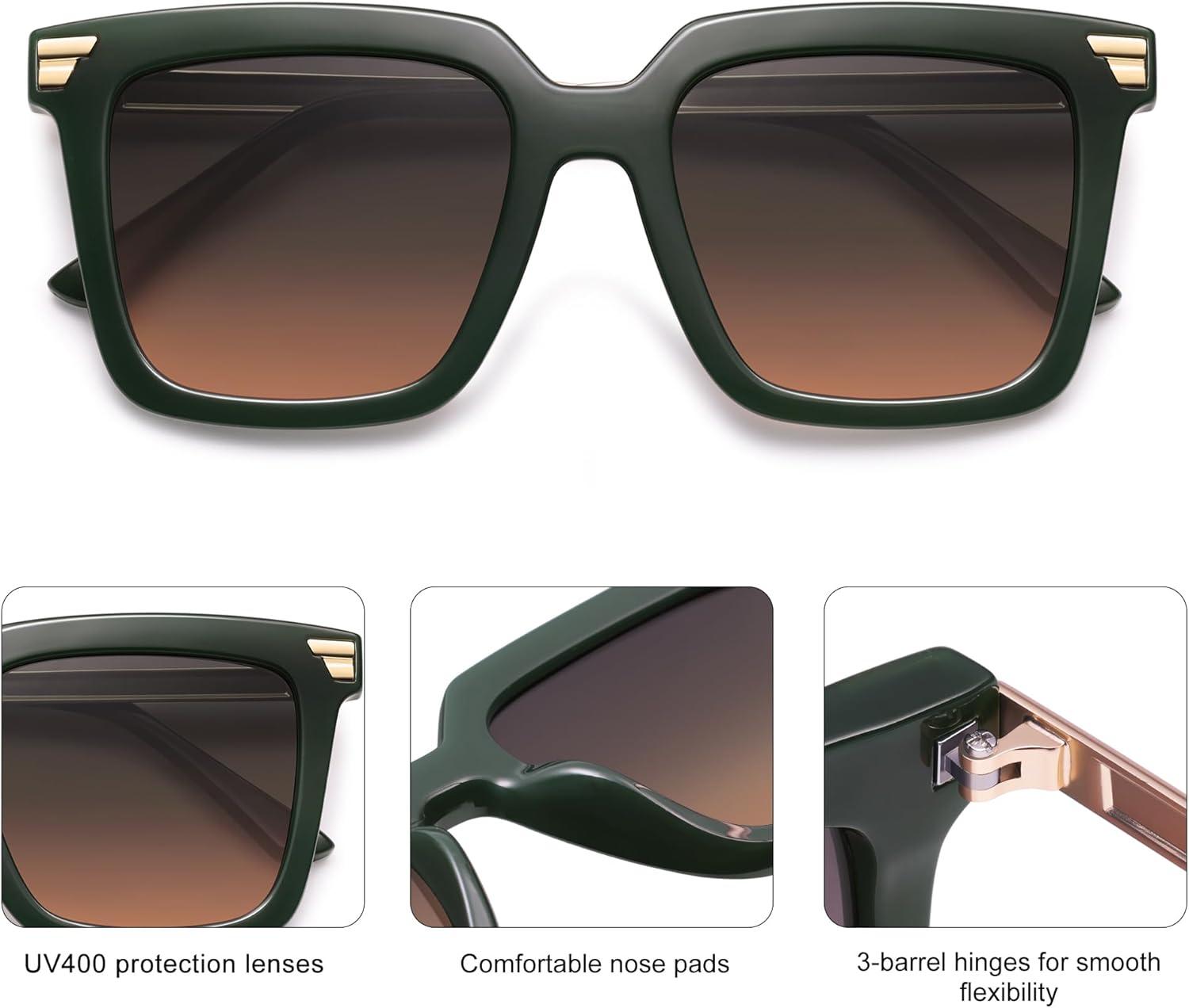 imageSOJOS Retro Oversized Square Sunglasses for Women Trendy Vintage Shades Classic Big Sun Glasses UV400 SJ2216AOliveGradient Green to Pink