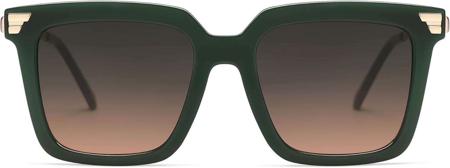 imageSOJOS Retro Oversized Square Sunglasses for Women Trendy Vintage Shades Classic Big Sun Glasses UV400 SJ2216AOliveGradient Green to Pink