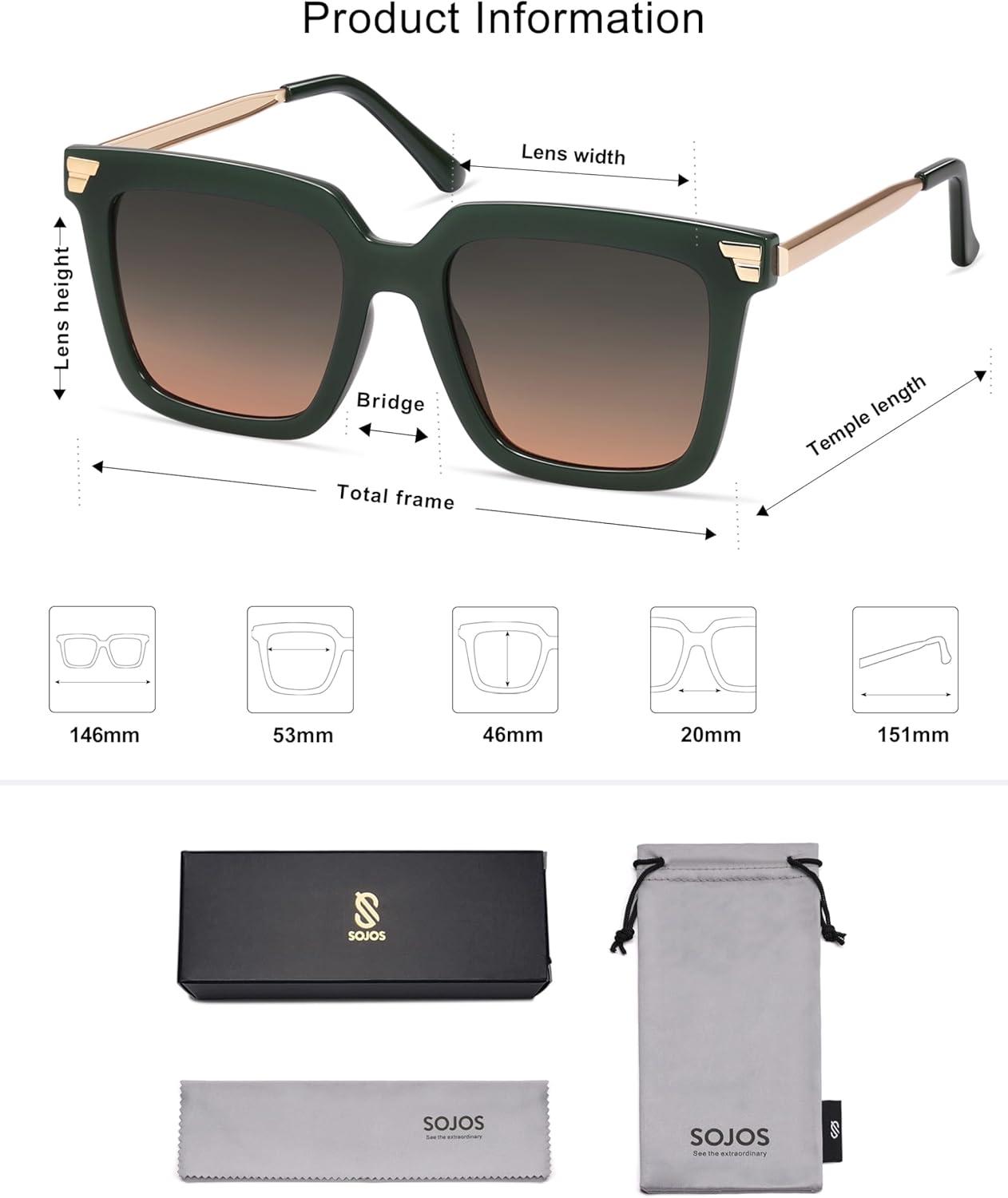 imageSOJOS Retro Oversized Square Sunglasses for Women Trendy Vintage Shades Classic Big Sun Glasses UV400 SJ2216AOliveGradient Green to Pink