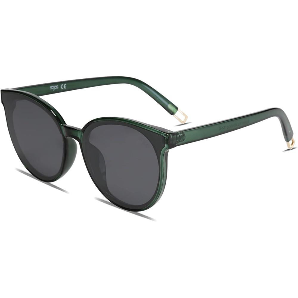 imageSOJOS Fashion Round Sunglasses for Women Men Oversized Vintage Shades SJ2057GreenGreen
