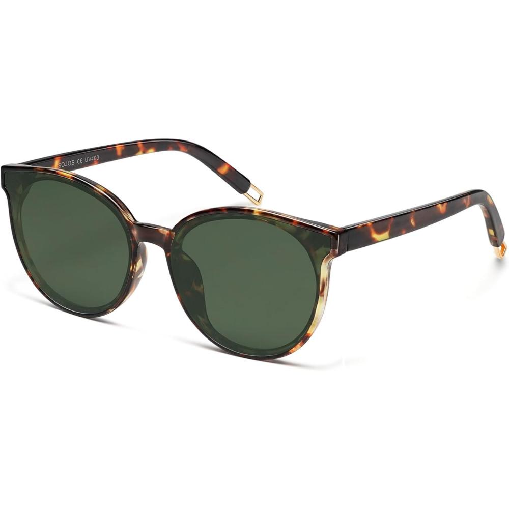 imageSOJOS Fashion Round Sunglasses for Women Men Oversized Vintage Shades SJ2057TortoiseGreen
