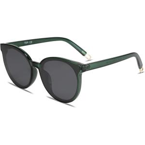 imageSOJOS Fashion Round Sunglasses for Women Men Oversized Vintage Shades SJ2057GreenGreen