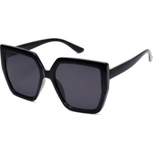 imageSOJOS Horned Rim Thick Sunglasses for Women Trendy Oversized Black Modern Hipster Fashion Shades SJ2161BlackBlack