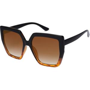 imageSOJOS Horned Rim Thick Sunglasses for Women Trendy Oversized Black Modern Hipster Fashion Shades SJ2161TortoiseGradient Brown