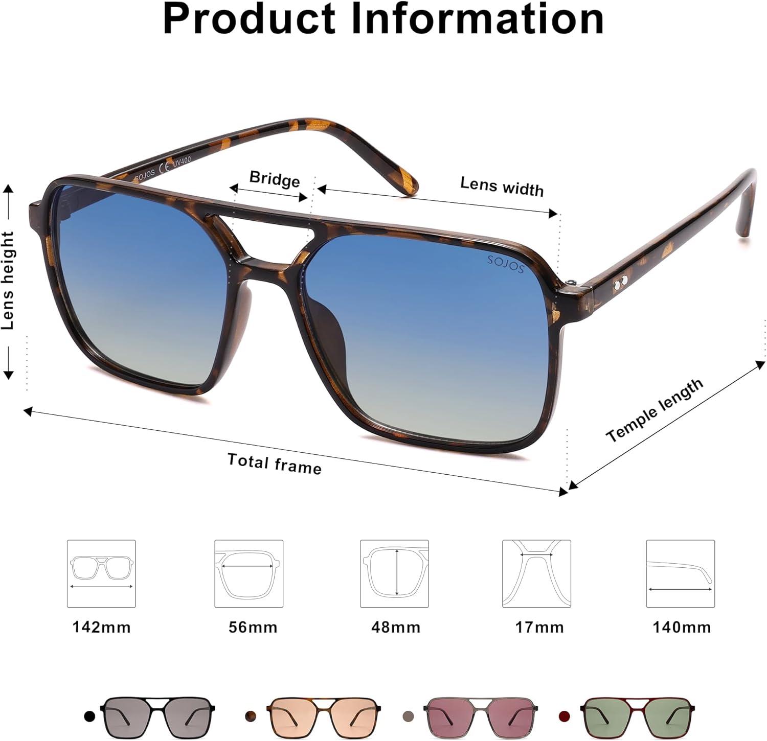 imageSOJOS Trendy Vintage Aviator Square Sunglasses For Womens Mens Retro 70s UV400 Women Sun Glasses SJ2327TortoiseBlue Grading