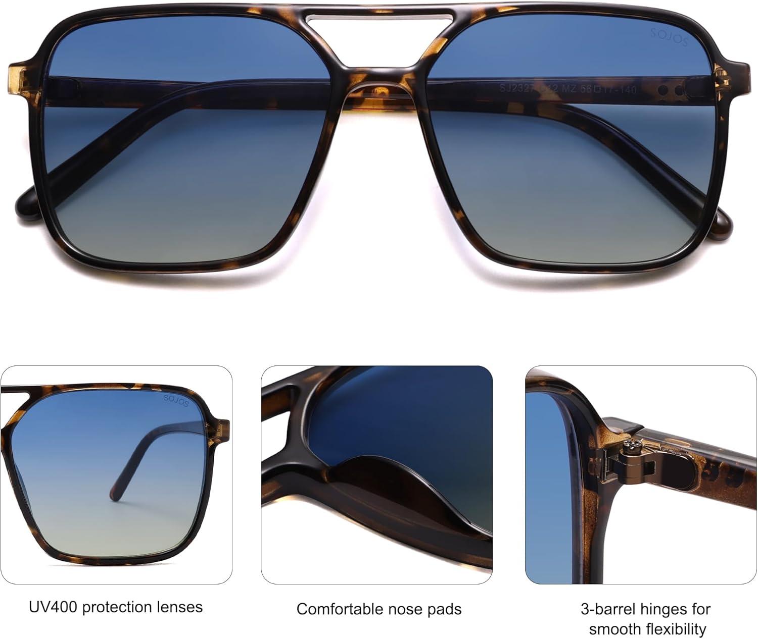 imageSOJOS Trendy Vintage Aviator Square Sunglasses For Womens Mens Retro 70s UV400 Women Sun Glasses SJ2327TortoiseBlue Grading