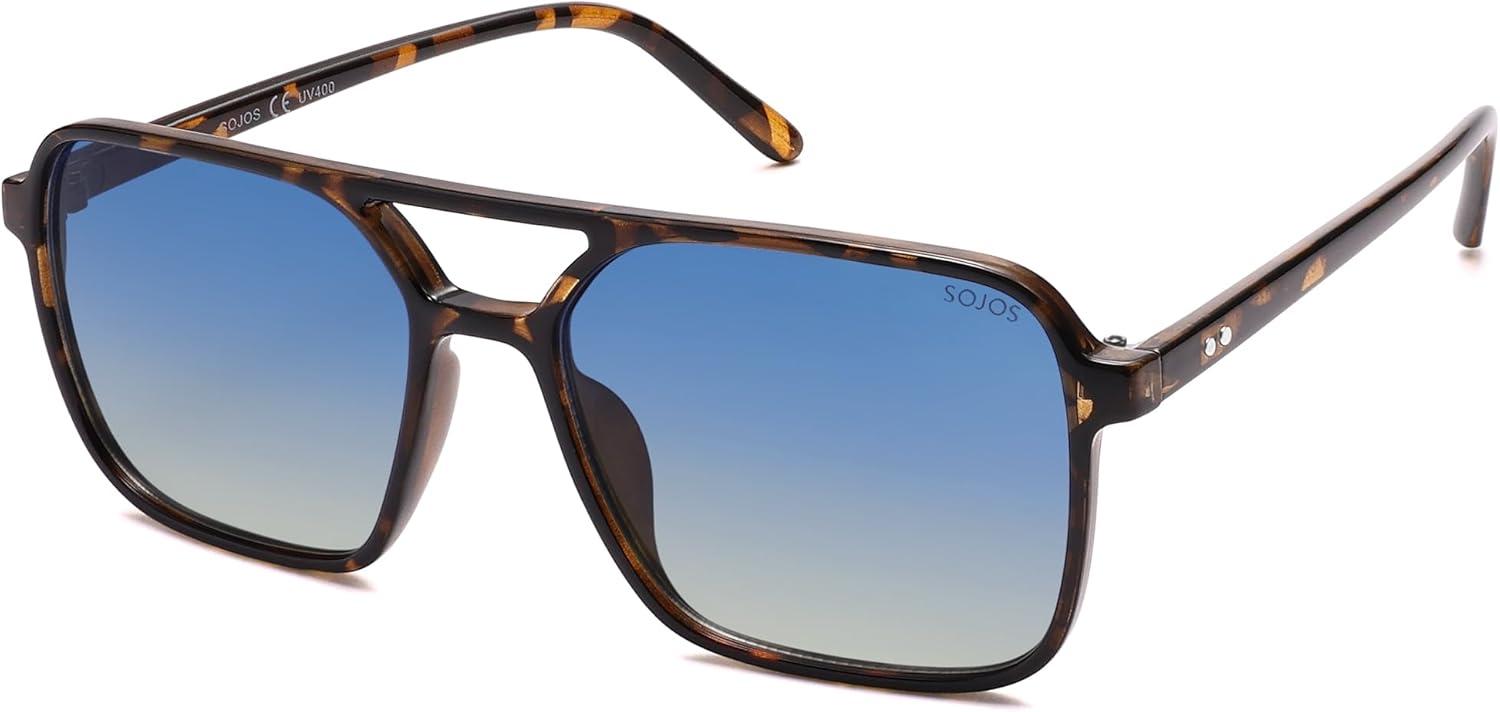 imageSOJOS Trendy Vintage Aviator Square Sunglasses For Womens Mens Retro 70s UV400 Women Sun Glasses SJ2327TortoiseBlue Grading