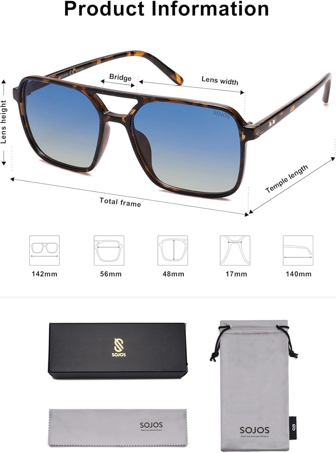 imageSOJOS Trendy Vintage Aviator Square Sunglasses For Womens Mens Retro 70s UV400 Women Sun Glasses SJ2327TortoiseBlue Grading