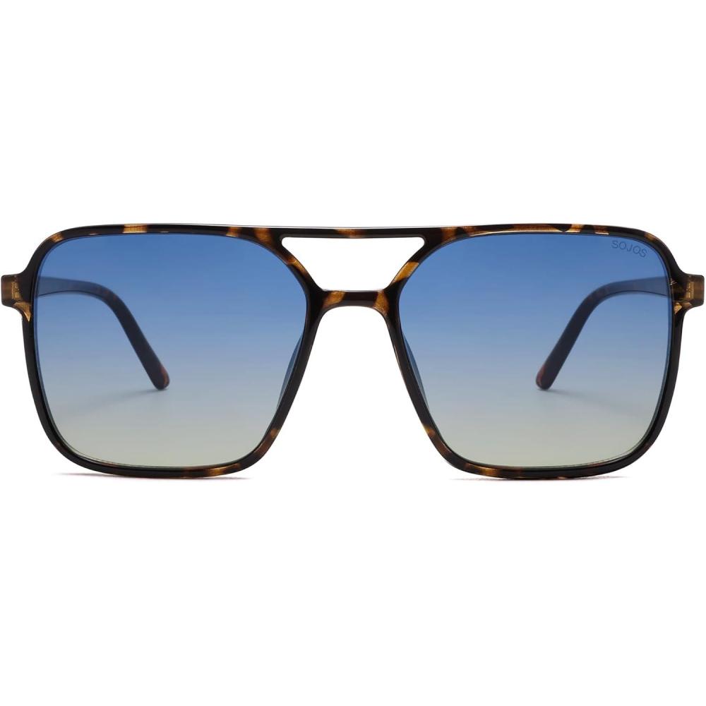 imageSOJOS Trendy Vintage Aviator Square Sunglasses For Womens Mens Retro 70s UV400 Women Sun Glasses SJ2327TortoiseBlue Grading