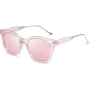 imageSOJOS Classic Square Polarized Sunglasses Womens Mens Retro Trendy UV400 Sunnies SJ2050Clear PinkPink Mirrored