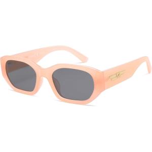 imageSOJOS Polarized Sunglasses Womens Mens Retro Rectangle Sun Glasses Trendy Hexagonal Frame 80s 90s Shades SJ2324Pink