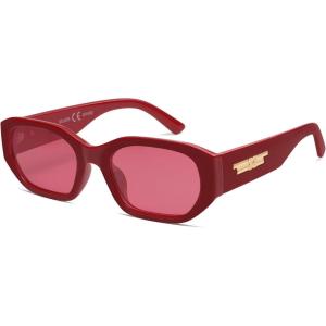 imageSOJOS Polarized Sunglasses Womens Mens Retro Rectangle Sun Glasses Trendy Hexagonal Frame 80s 90s Shades SJ2324Red