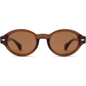 imageSOJOS Retro Oval Polarized Sunglasses for Women Men Chic Trendy 90s Sunnies Shades UV protection Sun GlassesBrown Frame Brown Lens