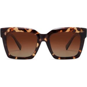 imageSOJOS Trendy Square Polarized Sunglasses for Womens MensRetro Plastic Frame Shades Designer Inspired Sun Glasses SJ2306Tortoise