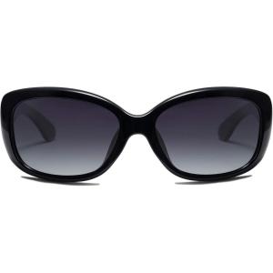 imageSOJOS Vintage Square Sunglasses for Women Polarized UV Protection Havana Frame SJ2111BlackGradient Grey